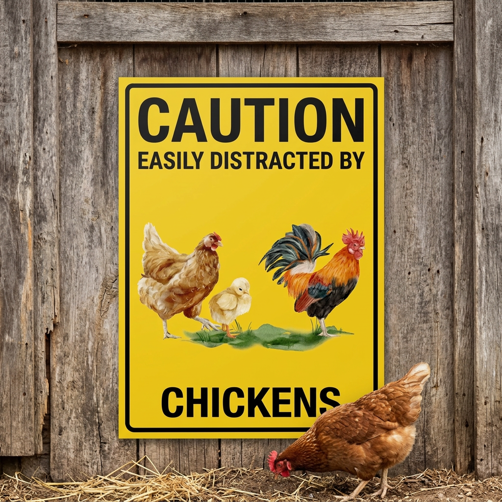 Chicken caution sign on an Australian backyard coop