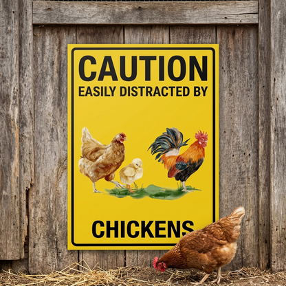 Chicken caution sign on an Australian backyard coop