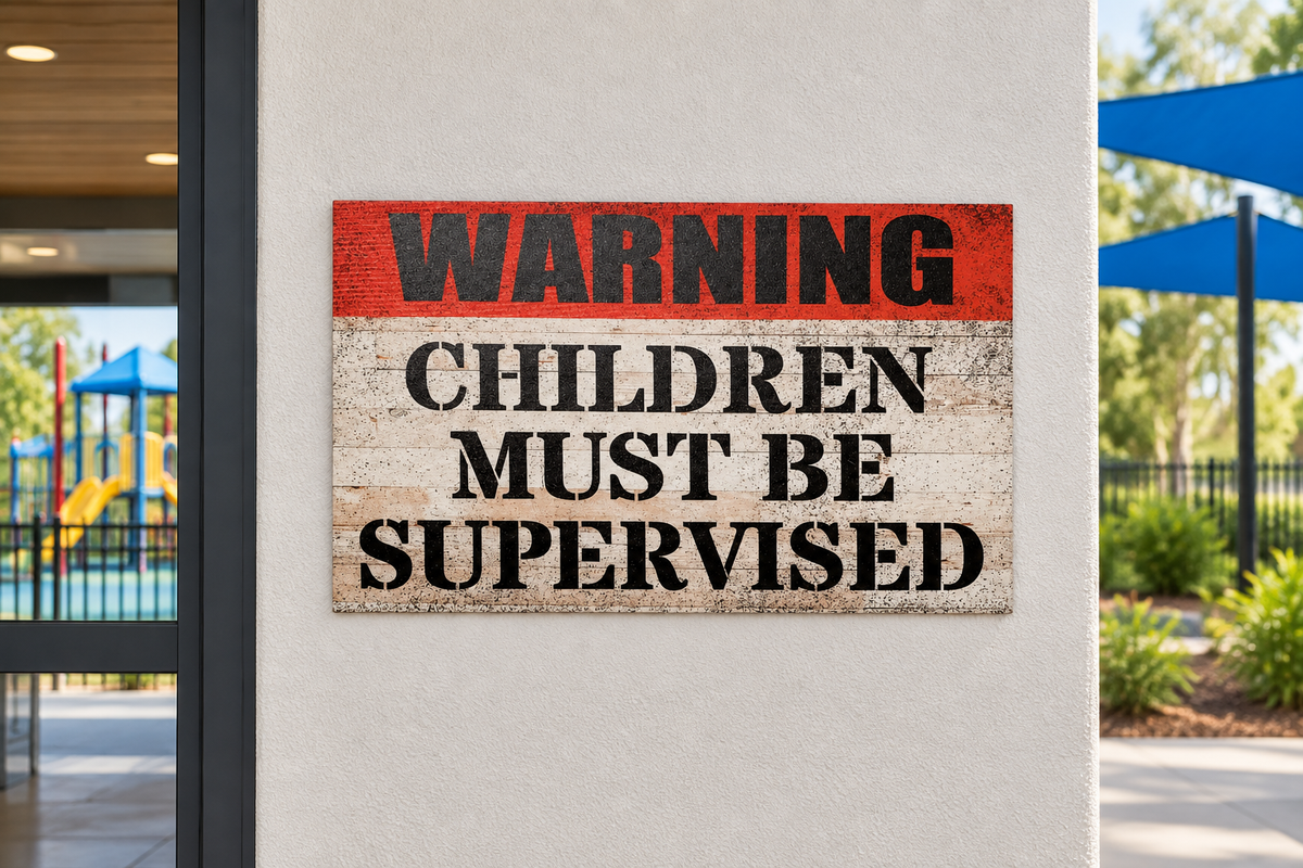 Children supervision sign outside a recreation centre play area