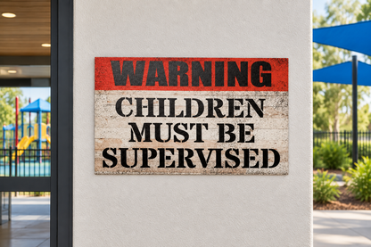 Children supervision sign outside a recreation centre play area