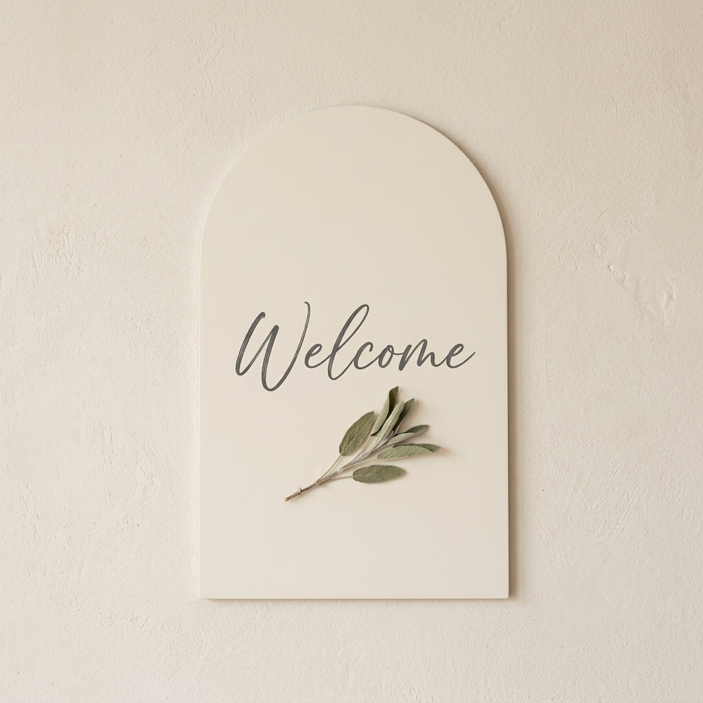 Classic arch panel used as a thin Welcome sign