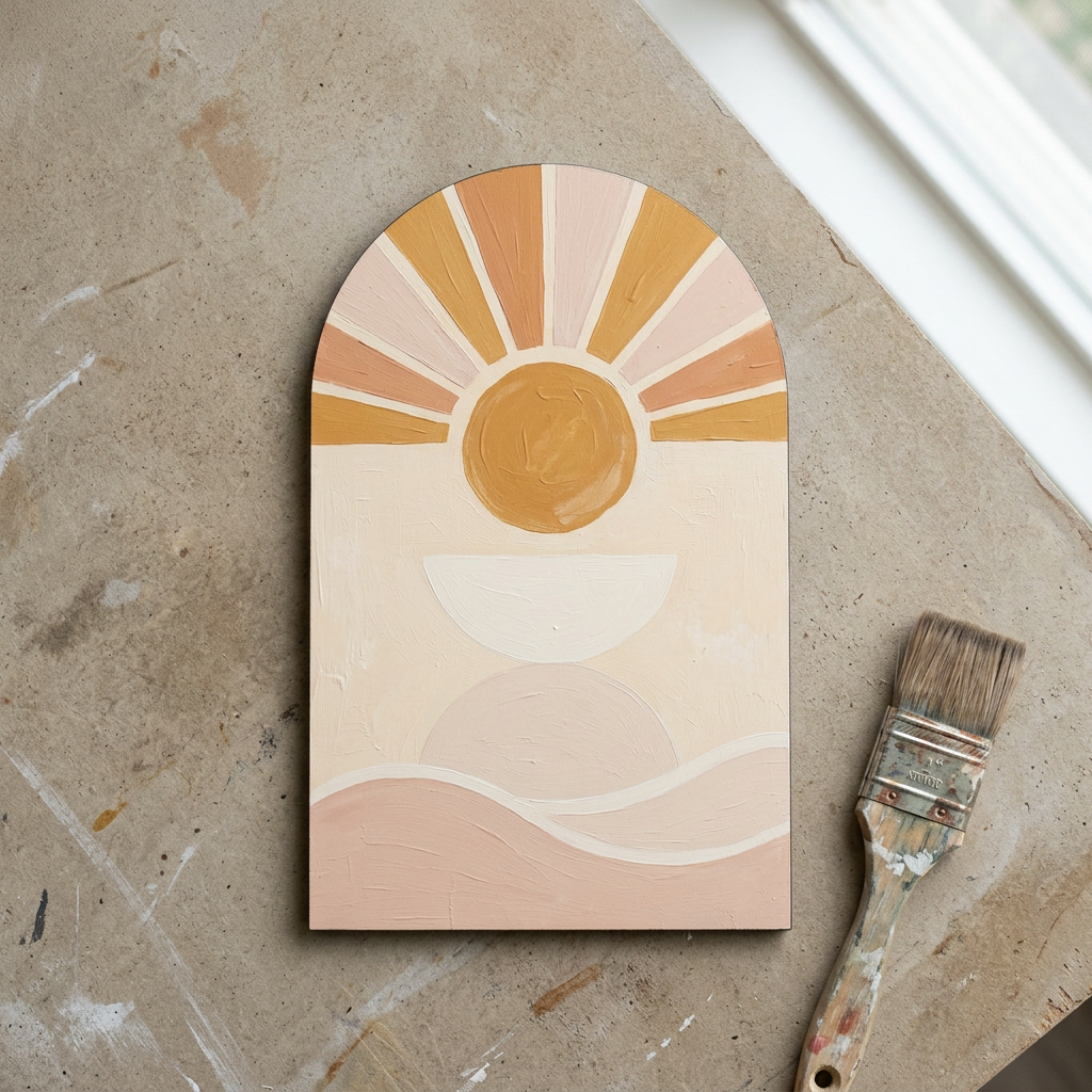 Classic arch panel with boho sun artwork