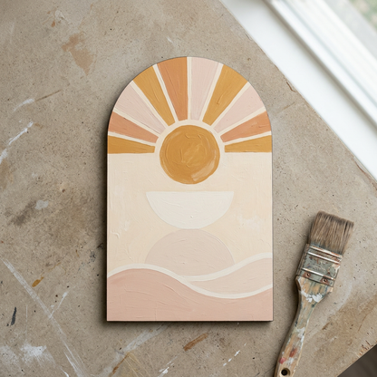 Classic arch panel with boho sun artwork