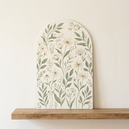 Classic arch panel with farmhouse botanical artwork
