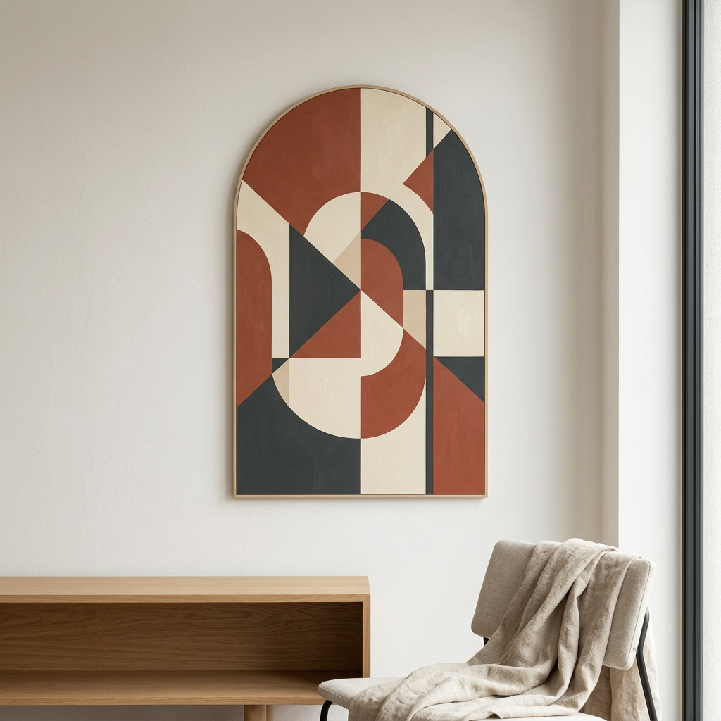 Classic arch panel with modern abstract painting