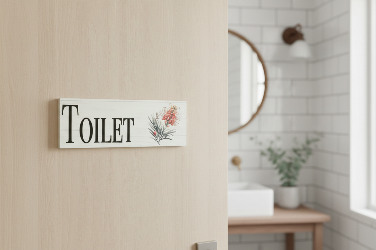 Close-up Grevillea Toilet sign lifestyle image