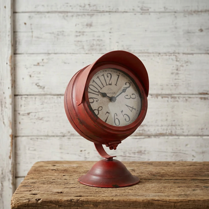 Close-up rustic clock image with a simple timber background