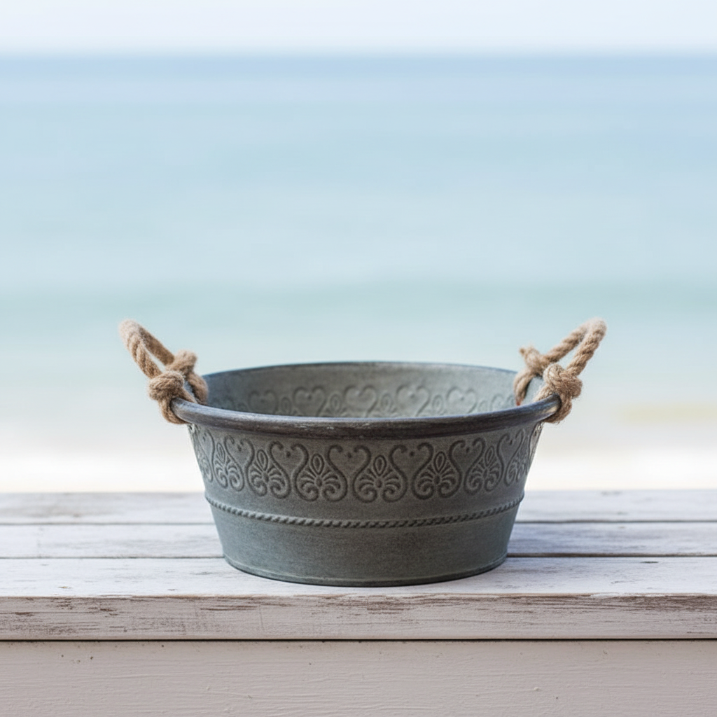 Coastal beach house lifestyle — Vintage Galvanised Planter