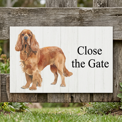 Cocker Spaniel Close the Gate plaque in Times New Roman