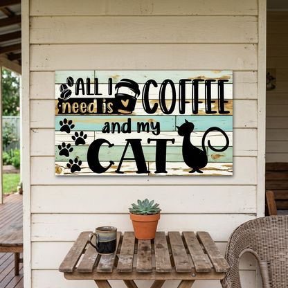 Coffee and cat sign on a covered Australian verandah