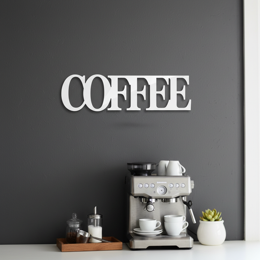 COFFEE Sign Gloss White Lifestyle Dark Kitchen Wall