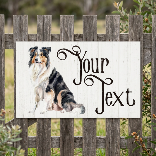 Collie plaque on a country garden gate