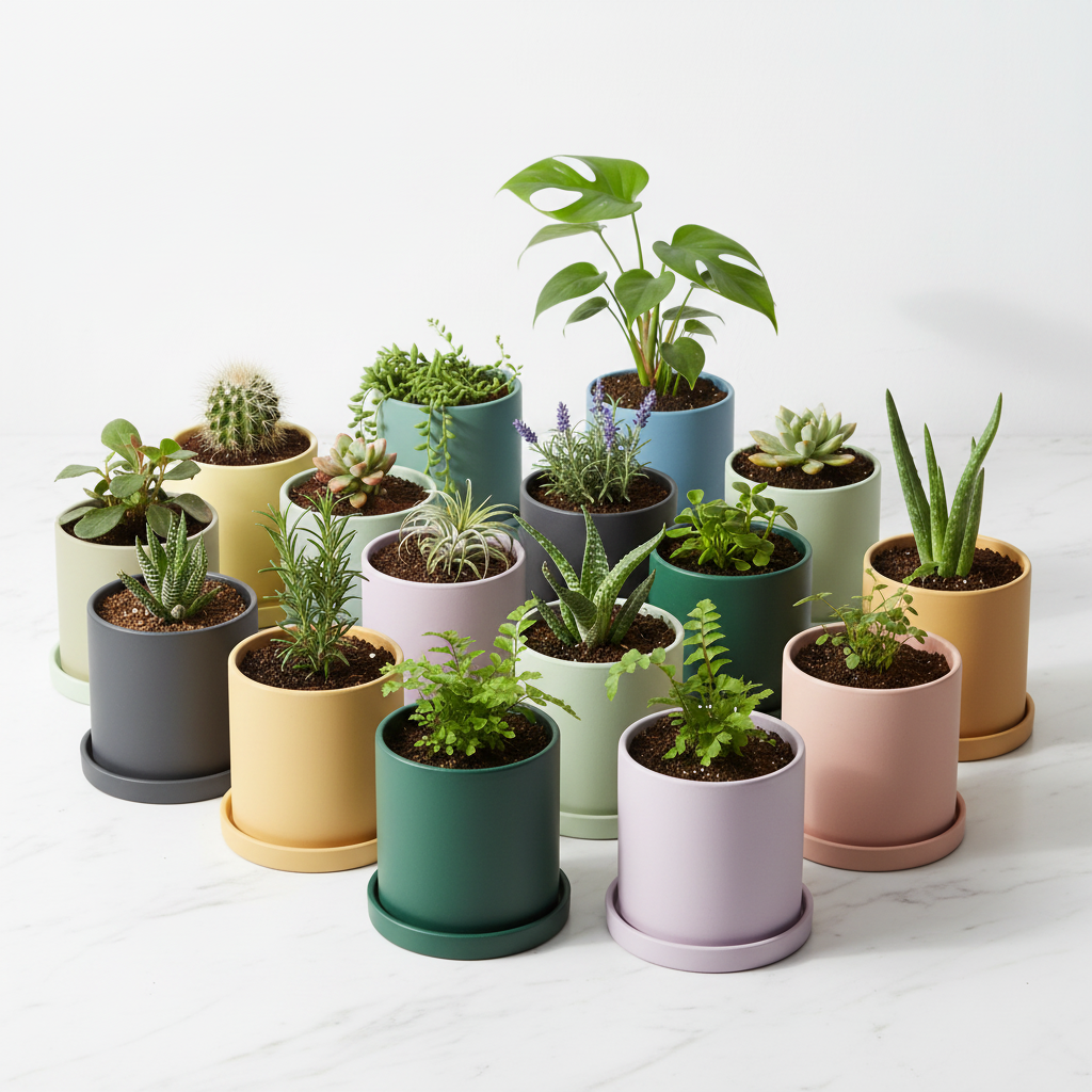 Colourful Ceramic Planter Pot Flat Lay - Full Colour Range