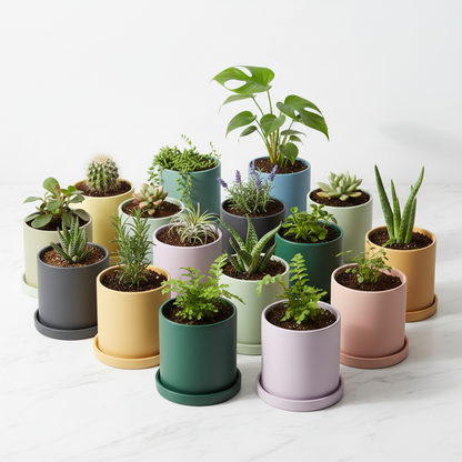 Colourful Ceramic Planter Pot Flat Lay - Full Colour Range