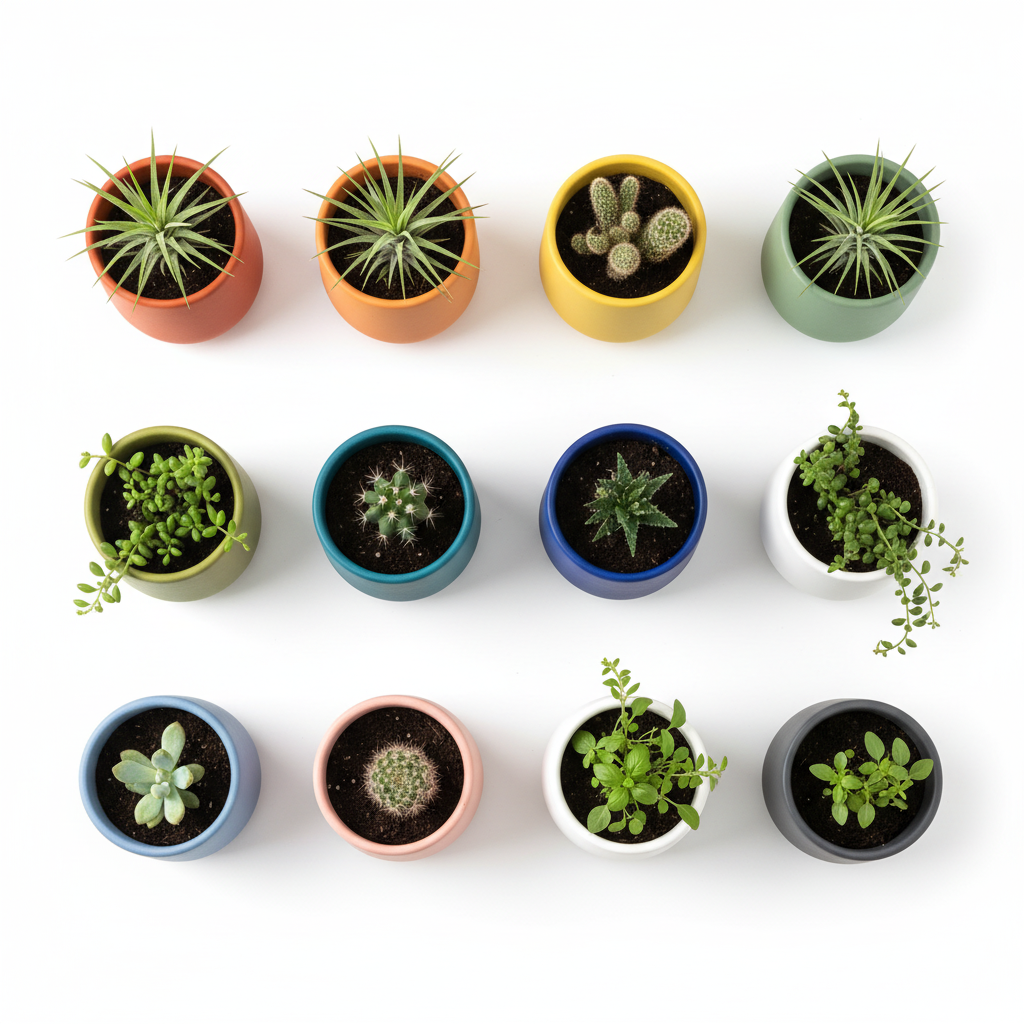 Colourful Ceramic Planter Pot Flat Lay Grid