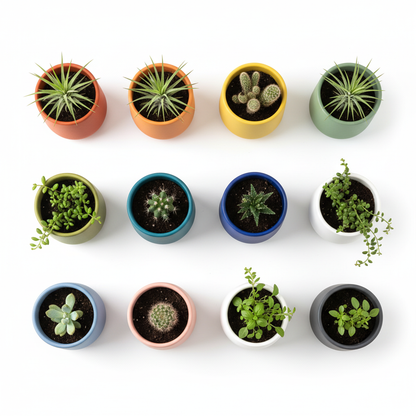 Colourful Ceramic Planter Pot Flat Lay Grid