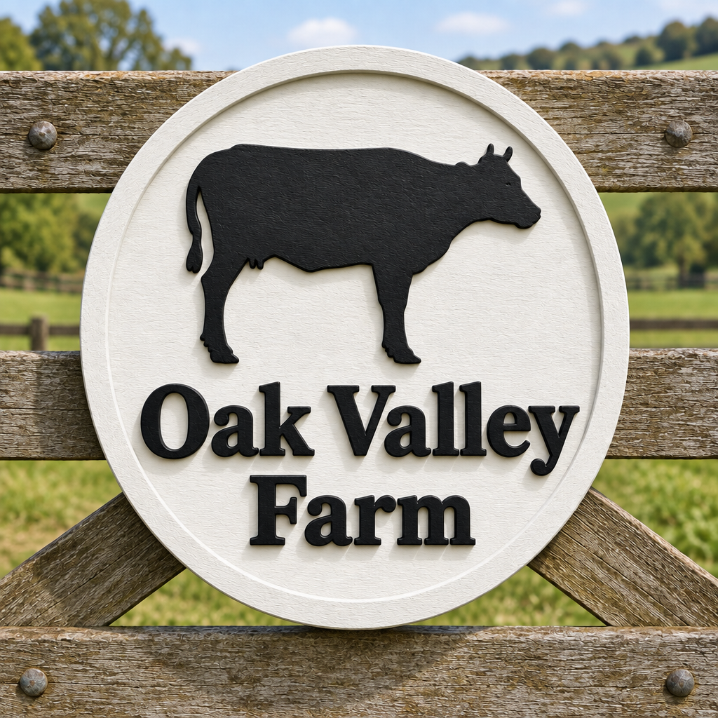 Cow sign with a raised circular border
