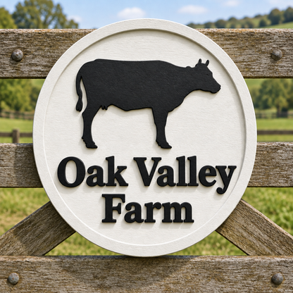 Cow sign with a raised circular border