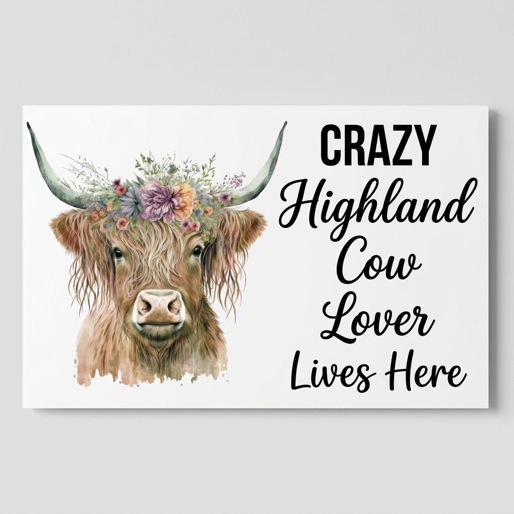 Crazy Highland Cow Lover Lives Here white sign concept