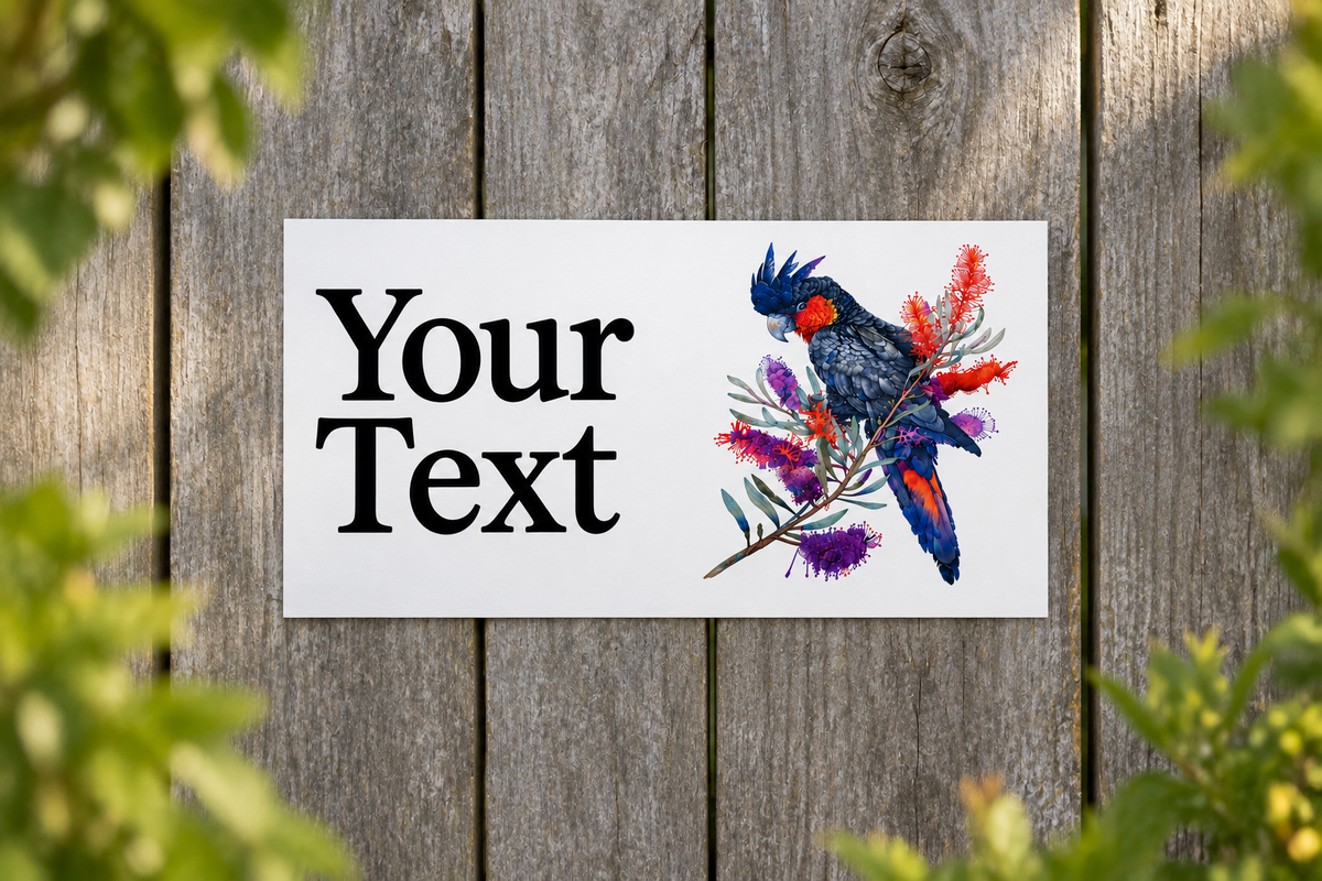 Custom Black Cockatoo sign on a weathered timber fence