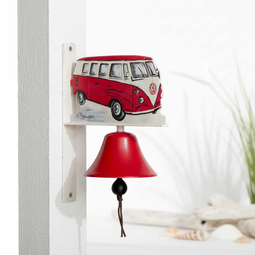 Kombi Van Red Cast Iron Doorbell 35cm | Retro Coastal Rustic Decor