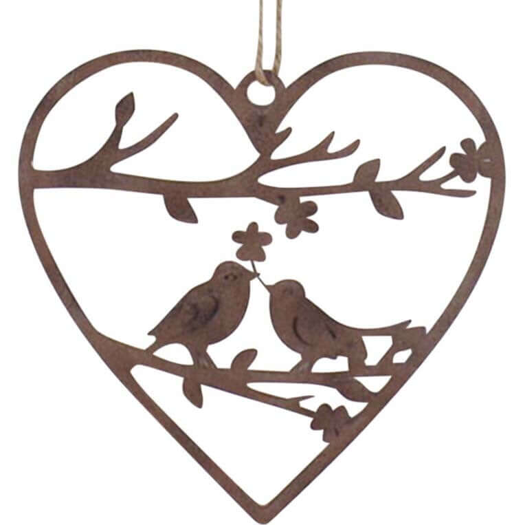 Bird Birds in Heart Rustic Rust Hanging - The Renmy Store Homewares & Gifts 