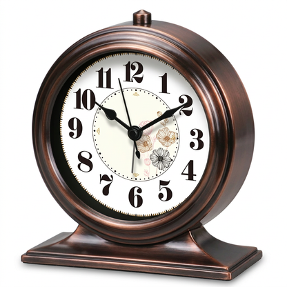 Dark brown floral desk clock on white