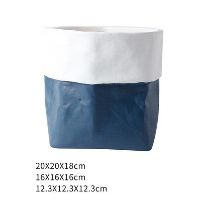 Rustic Bag Planter Pot - Ceramic Paper Bag Flower Pot