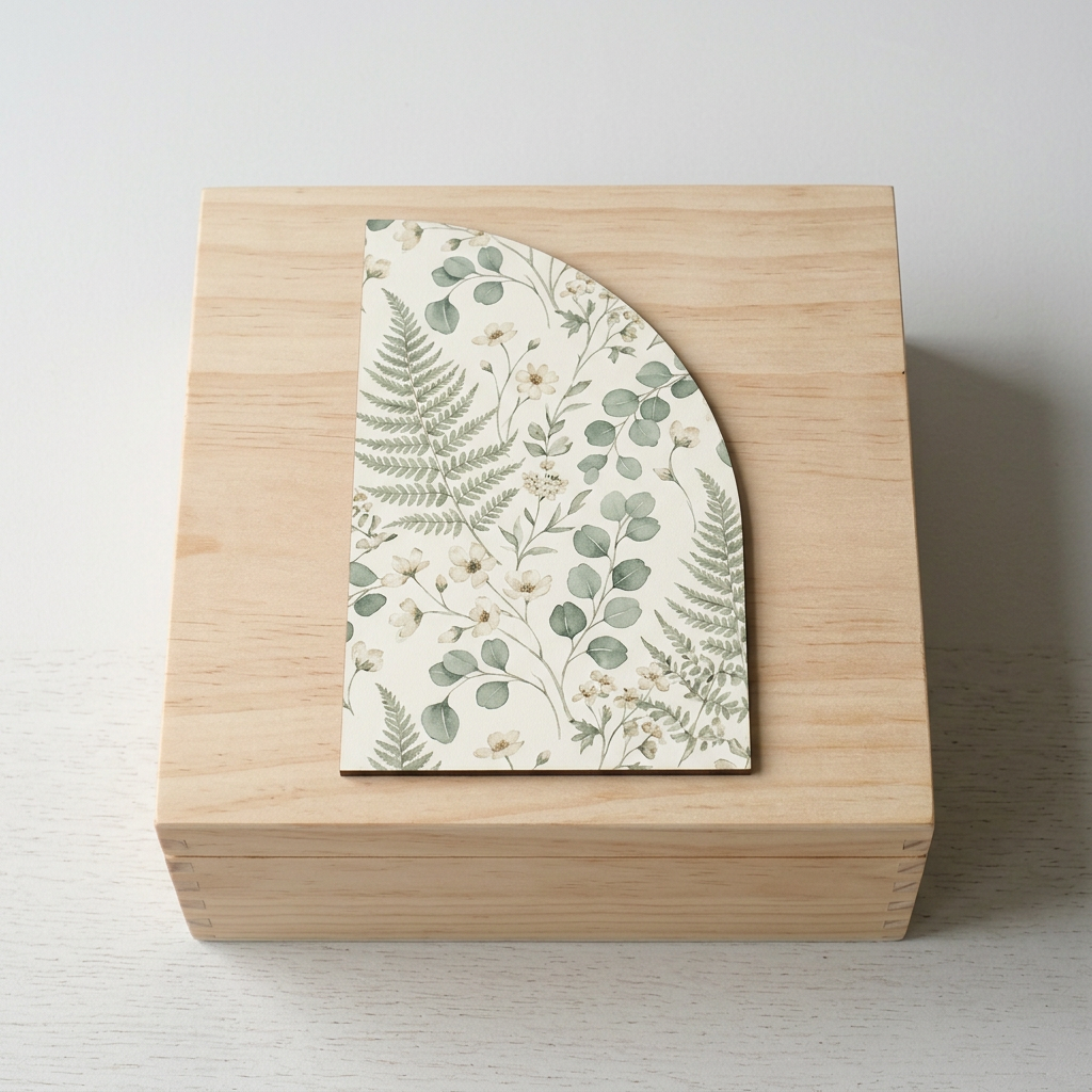 Decoupage half-arch panel decorating a keepsake box