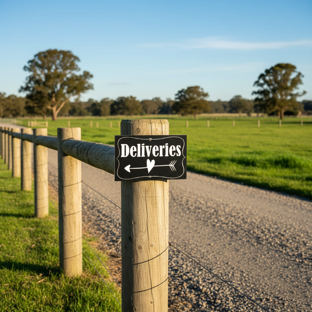 Deliveries farm sign