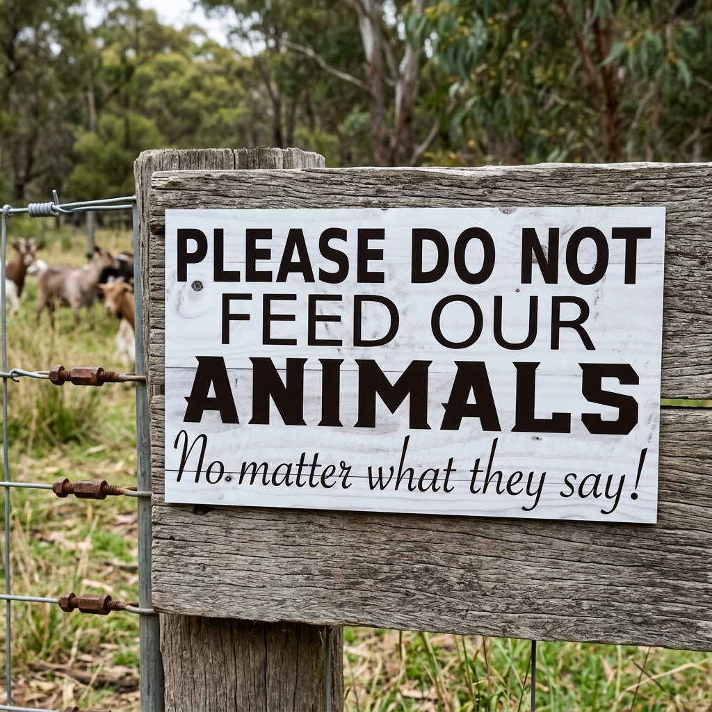 Do Not Feed Our Animals sign beside an animal enclosure