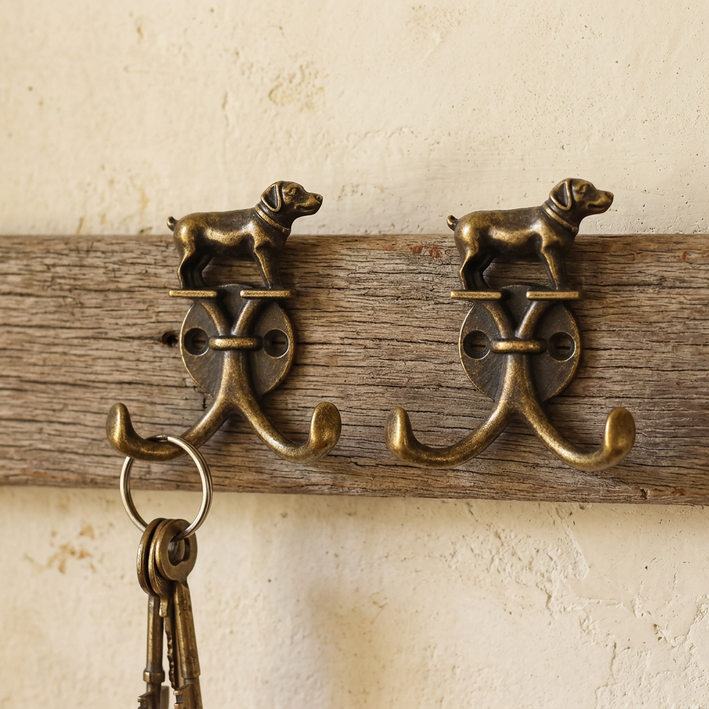 Dog wall hooks in a country cottage hallway