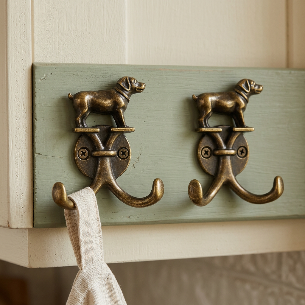 Dog wall hooks in a country-home utility nook