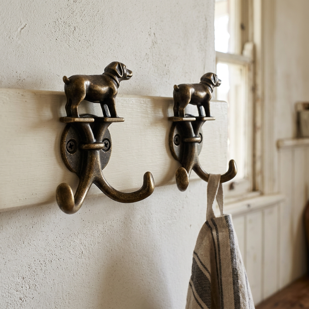 Dog wall hooks in a farmhouse kitchen