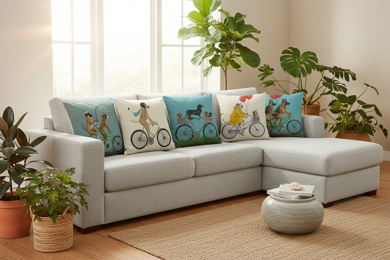 Dogs on Bikes — Sofa Lifestyle with Actual Cushions