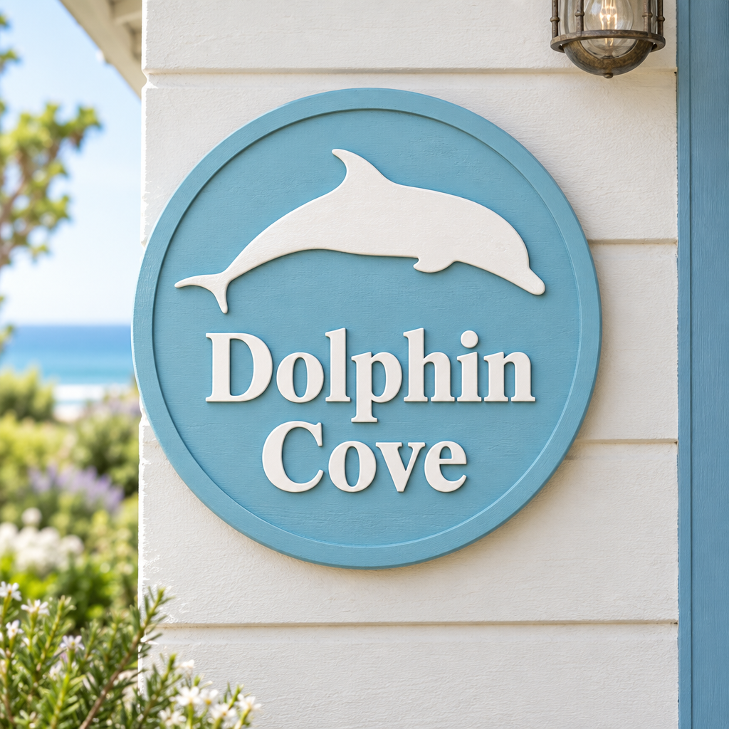 Dolphin Cove round coastal sign preview