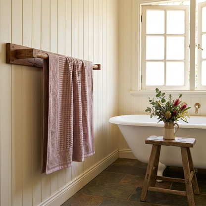 Dusty Rose waffle cottage bathroom
