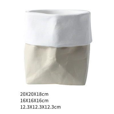 Rustic Bag Planter Pot - Ceramic Paper Bag Flower Pot