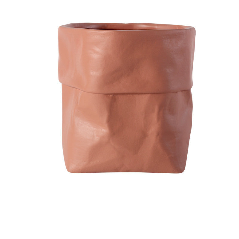 Rustic Bag Planter Pot - Ceramic Paper Bag Flower Pot
