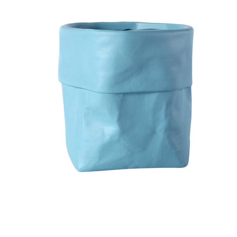 Rustic Bag Planter Pot - Ceramic Paper Bag Flower Pot