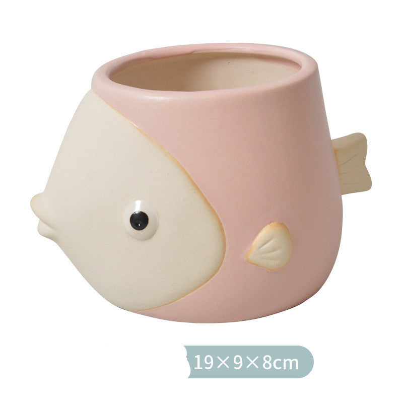 Planter Pot Fish Coastal Blue White Red Pink Yellow Green