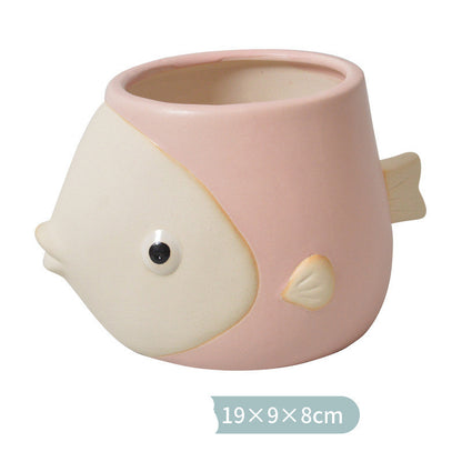 Planter Pot Fish Coastal Blue White Red Pink Yellow Green