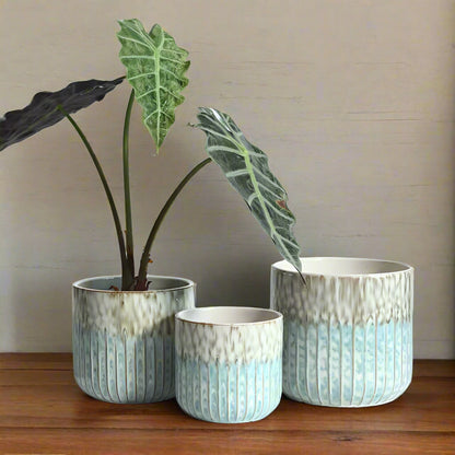 Planter Pot Coastal Blue Grey Aqua Garden Luxury