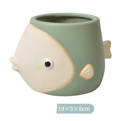 Planter Pot Fish Coastal Blue White Red Pink Yellow Green
