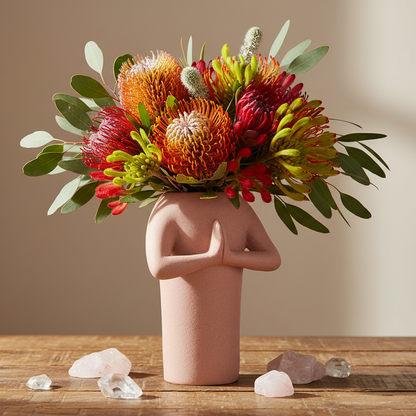 Zen Grateful Hands Vase Planter Pot - Ceramic Terracotta