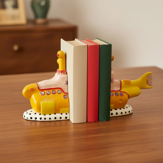 Yellow Submarine Bookend Set | Vintage Retro Novelty Book Ends | Music Lover Gift | Home Library Decor