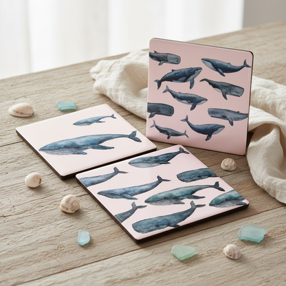 Whale Family Ocean Coasters Set of 4 | Coastal Beach House Decor