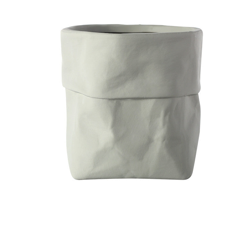 Rustic Bag Planter Pot - Ceramic Paper Bag Flower Pot