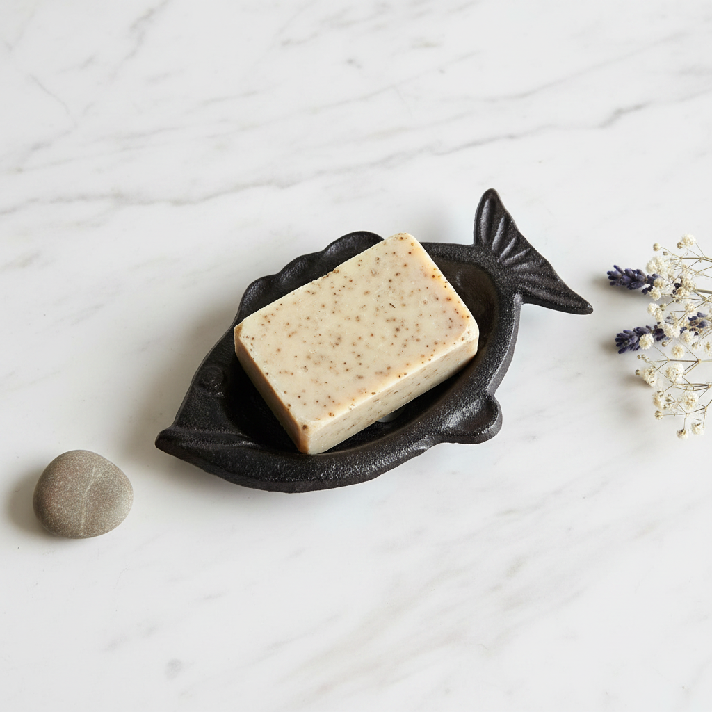 Fish soap dish — marble flat lay