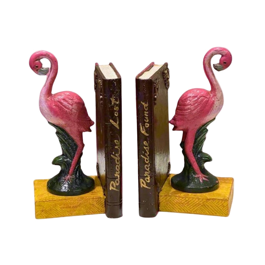 Book Ends Flamingo Bird Pink Cast Iron
